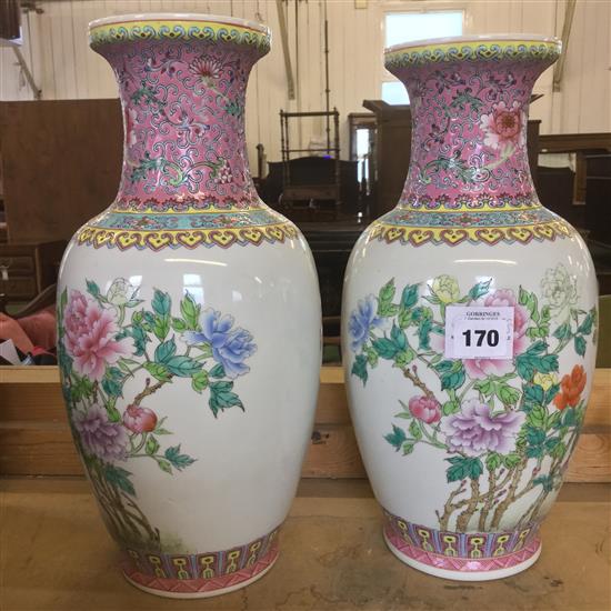 Near pair Chinese famille rose vases(-)